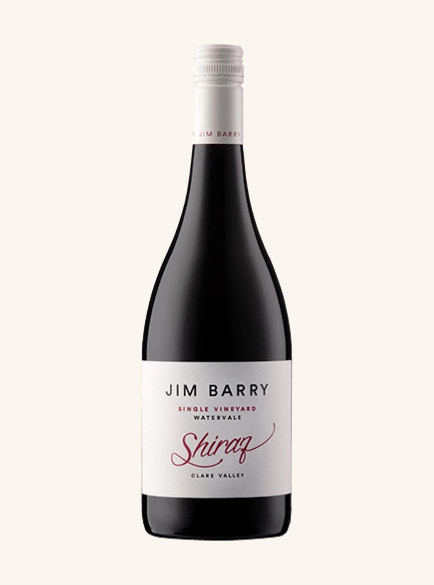 Wine bottle with 'Jim Barry watervale shiraz' label on a white background