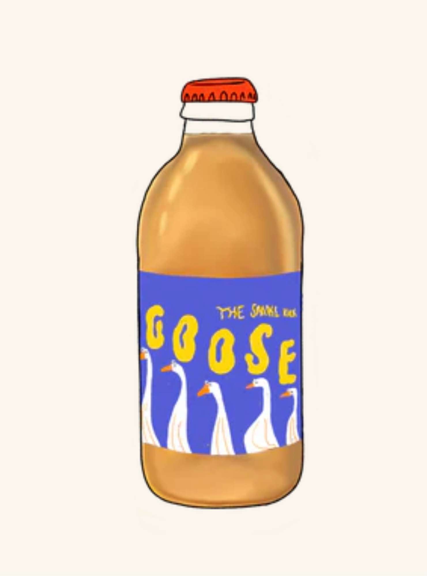 Bottle of 'The Small Bar Goose' with a blue label featuring goose illustrations on a white background.