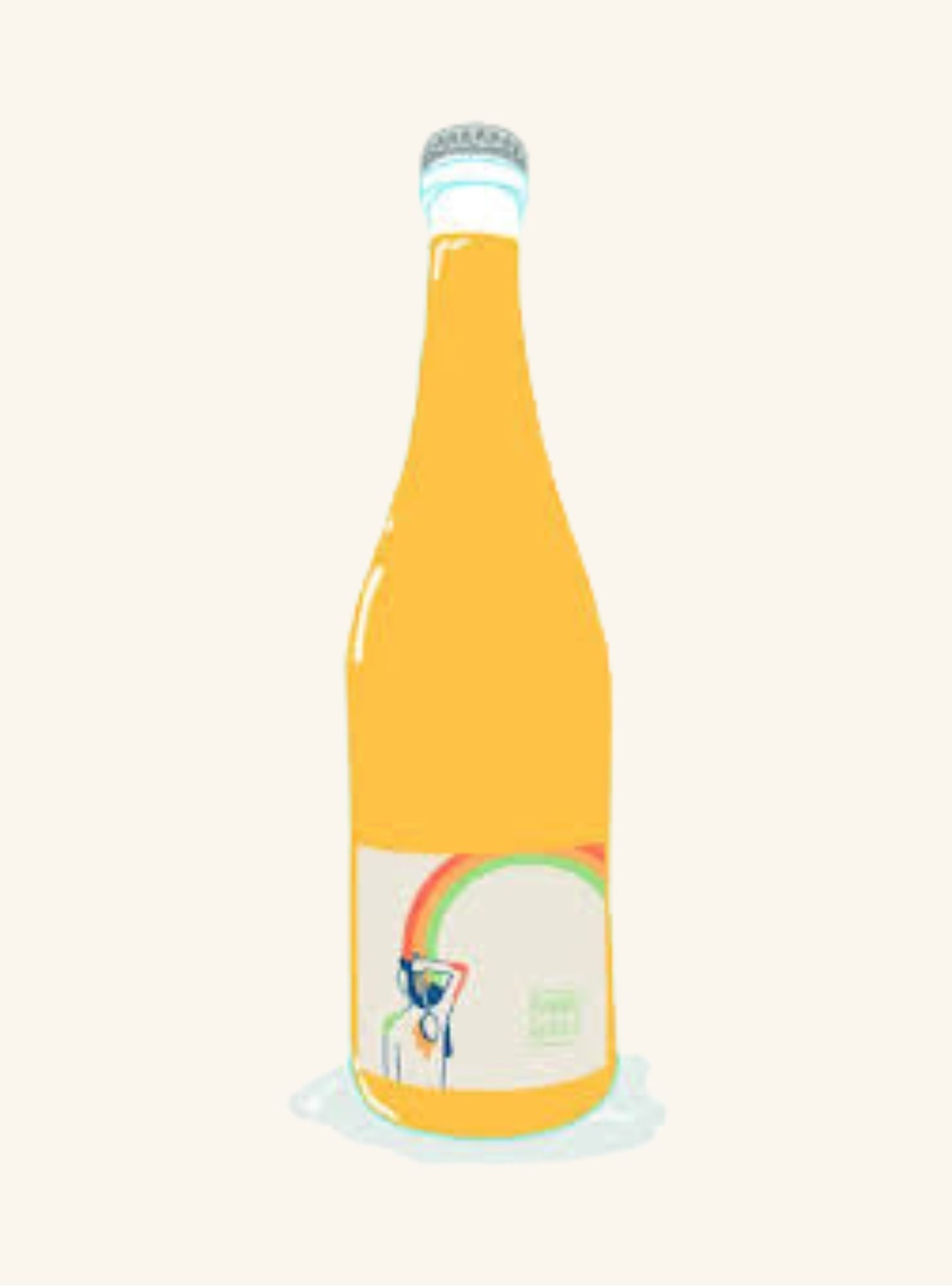 Yellow bottle with a colorful label on a white background