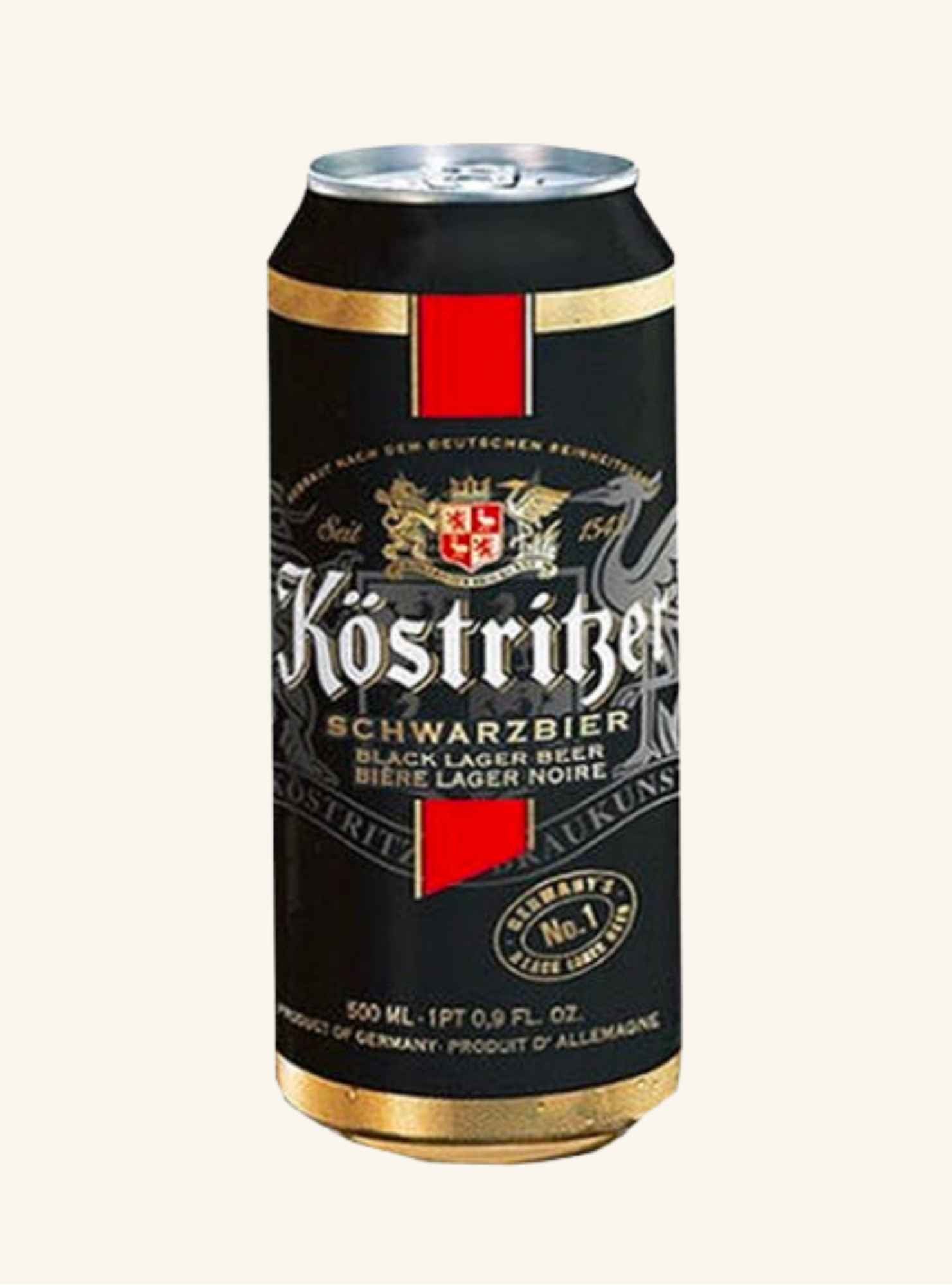 Köstritzer dark lager beer can on a white background
