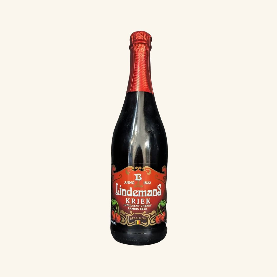 Bottle of Lindemans Kriek beer on a white background