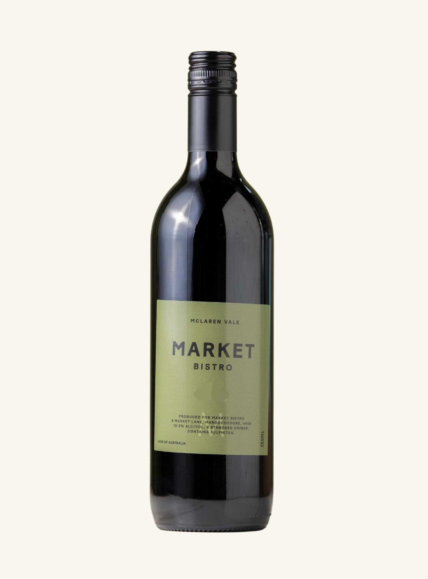 Wine bottle labeled 'Market Bistro' on a white background