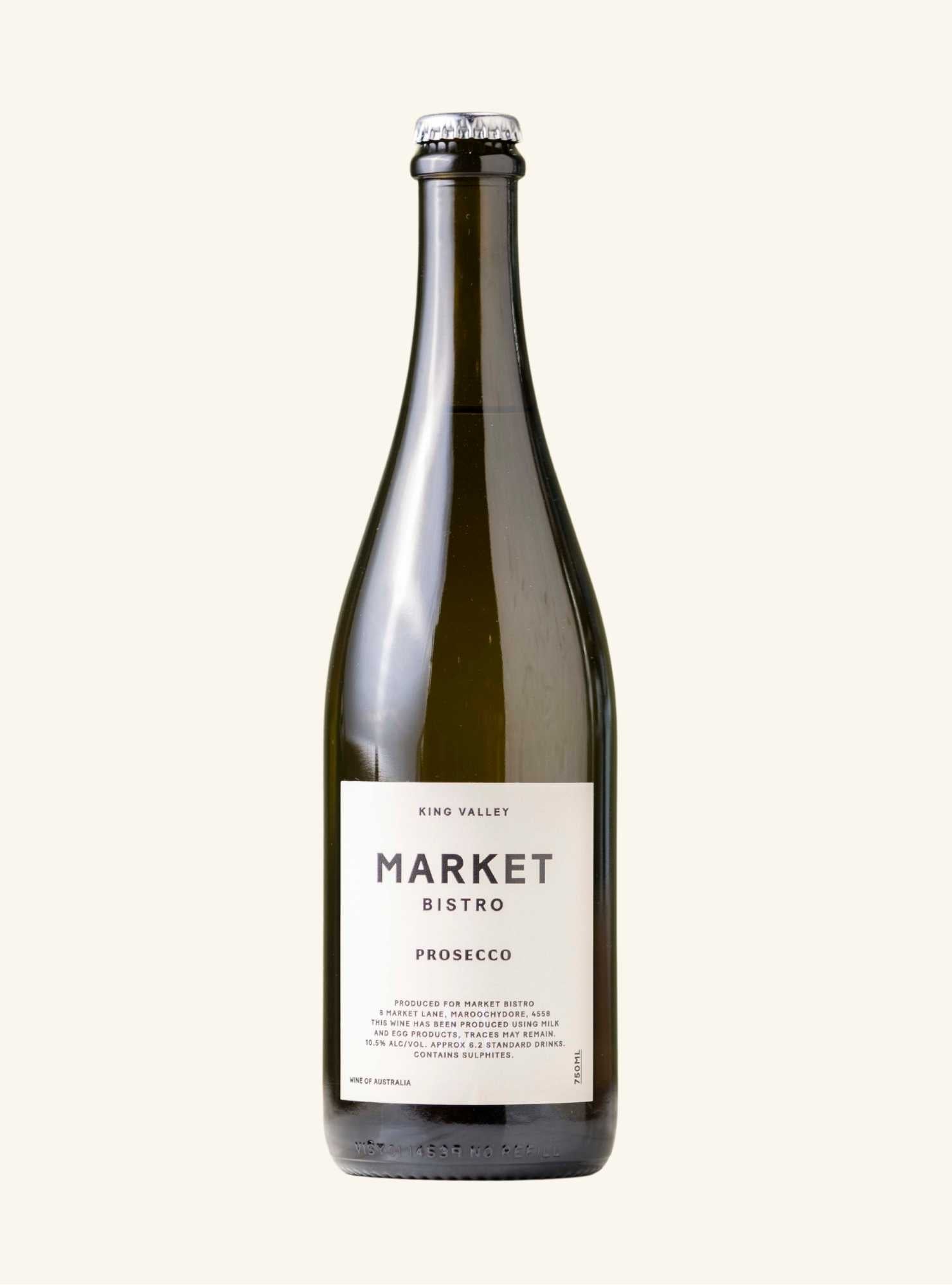 Bottle of Market Bistro Prosecco on a white background
