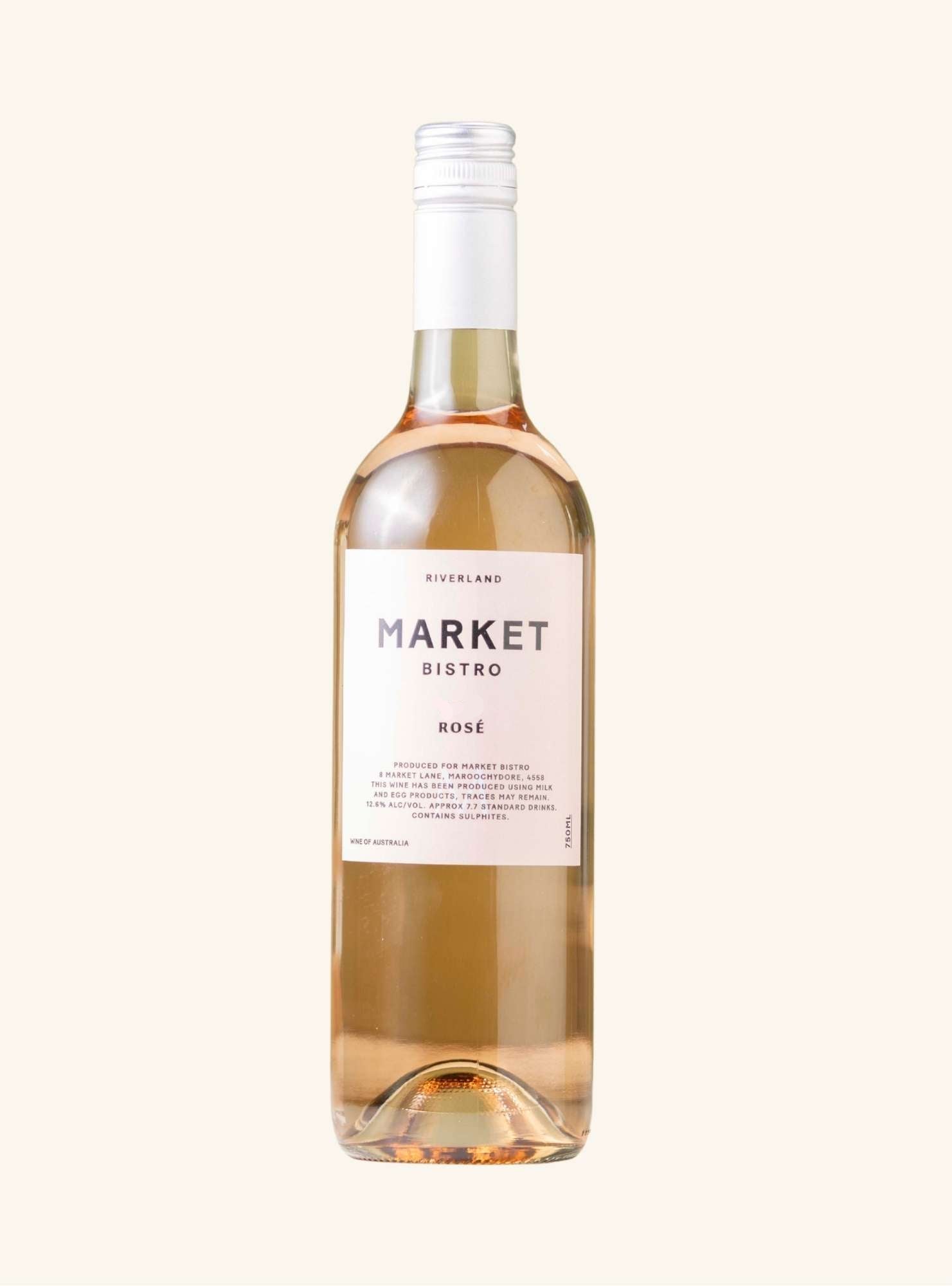 Bottle of Market Bistro 2022 Rosé wine on a white background