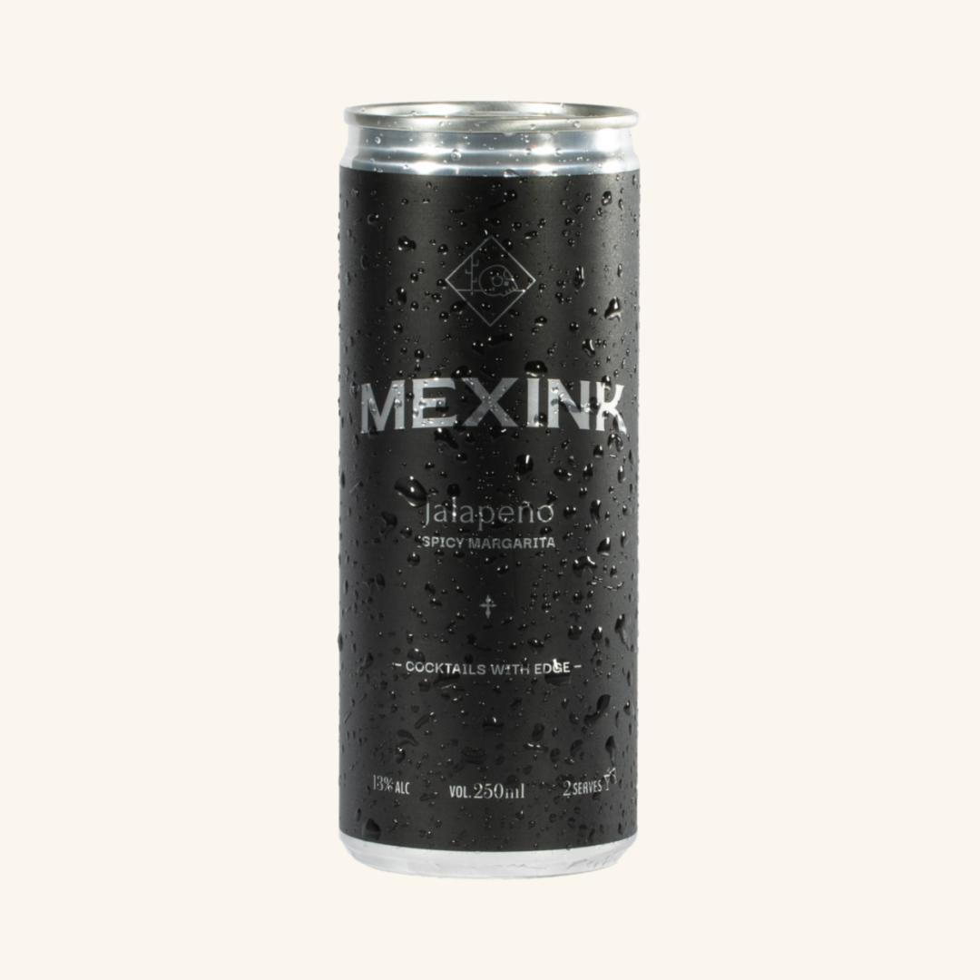 A can of Mexink Jalapeño Spicy Margarita cocktail with condensation.