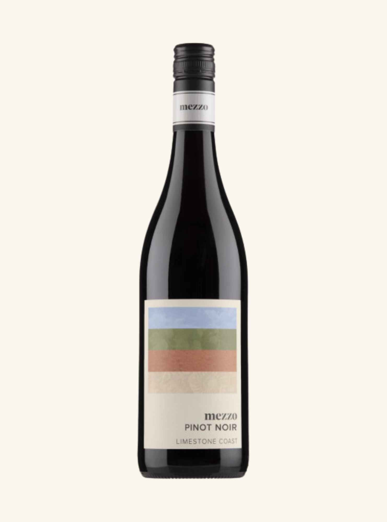 bottle of red wine branded mezzo pinot noir limestone coast.