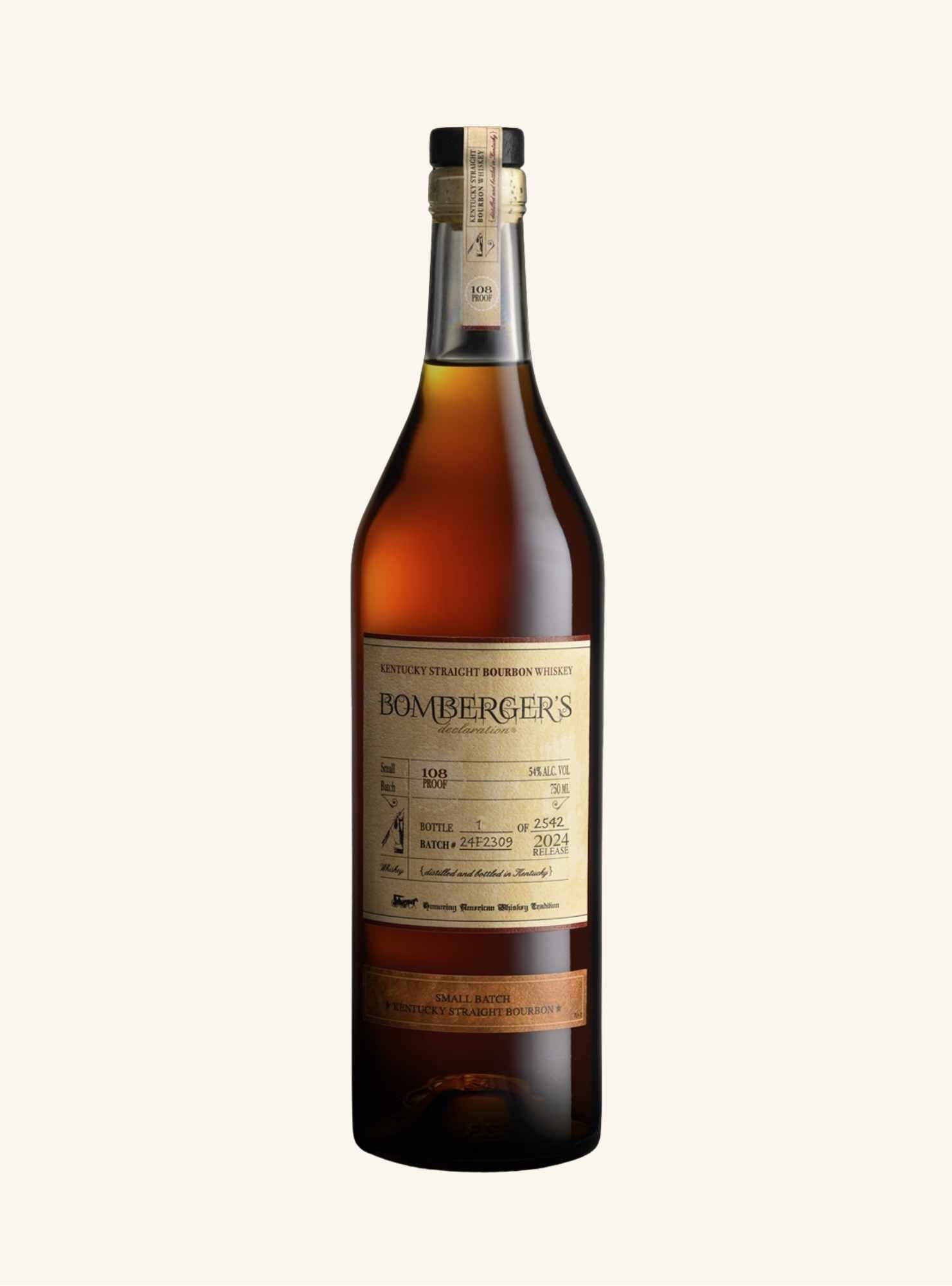 Bomberger's 2024 whiskey bottle on a white background