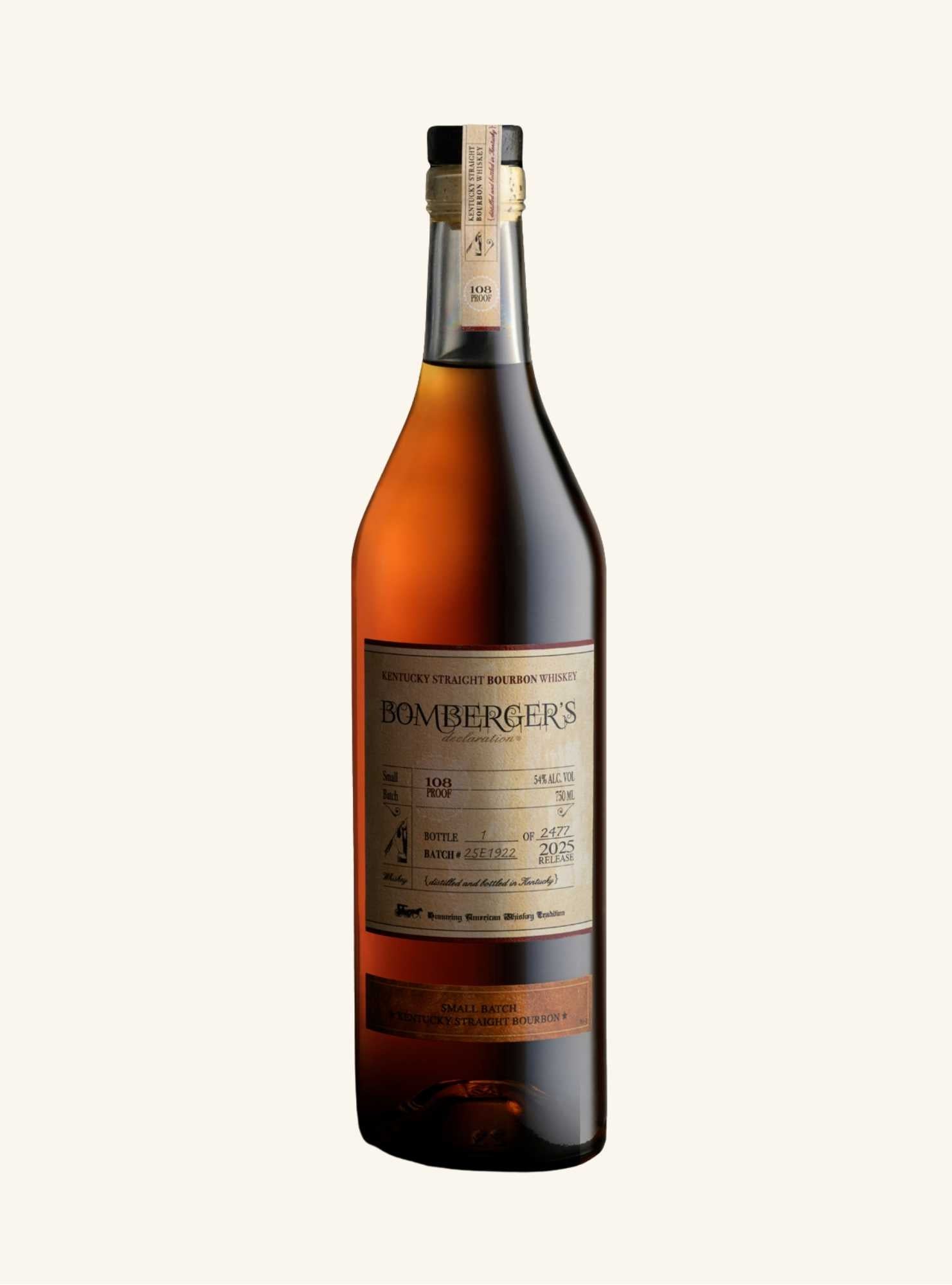 Bombergers 2025 whiskey bottle on a white background