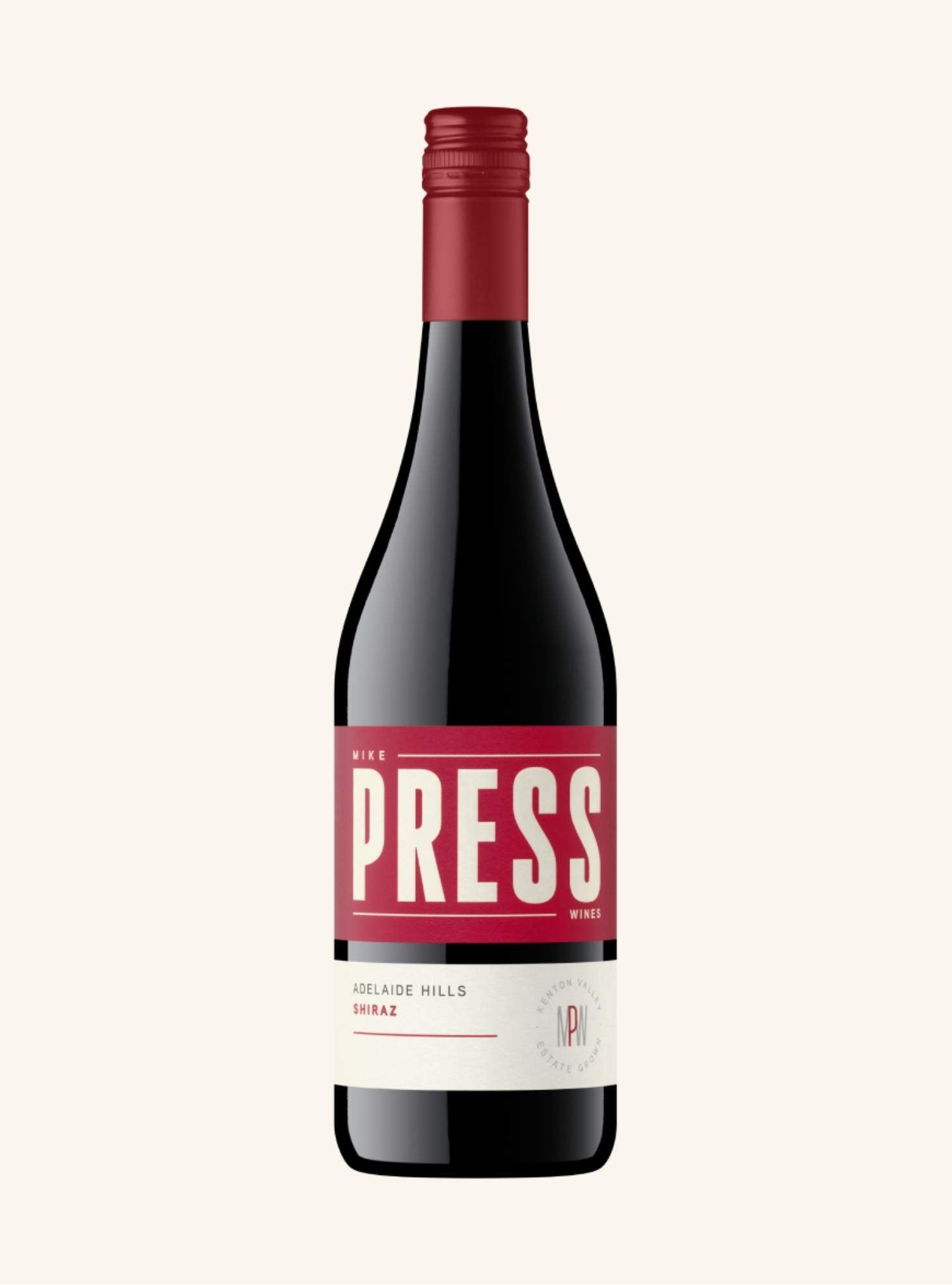 Red wine bottle with 'PRESS' label on a white background