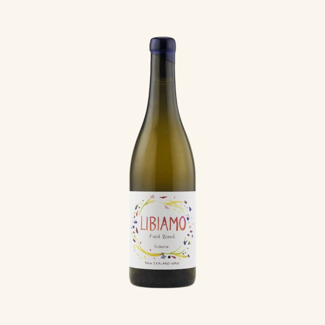 Wine bottle with 'Libiamo' label on a white background