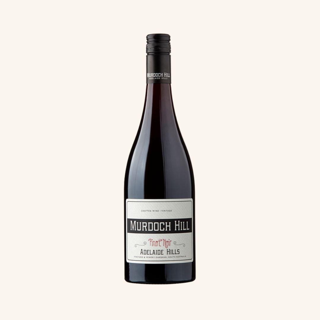 Wine bottle with 'Murdoch Hill Pinot Noir adelaide Hills' label on a white background