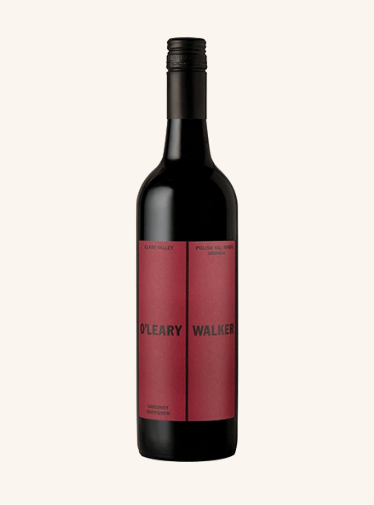 Wine bottle with a red label branded o'leary wlaker cabernet sauvignon on a white background