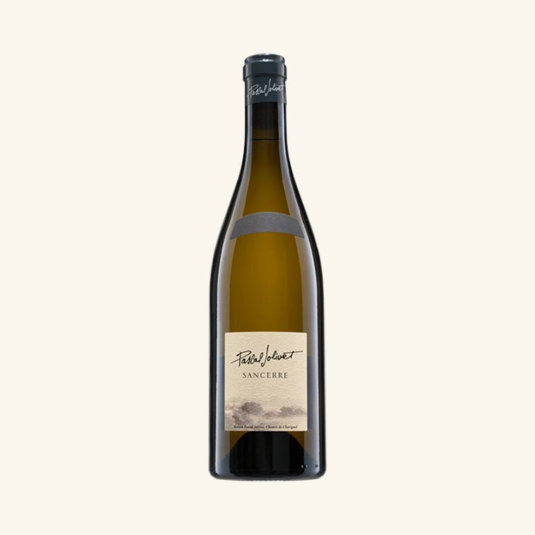 bottle of white wine branded pascal jolivet sancerre on a white background.