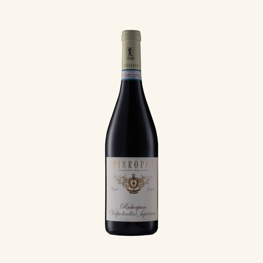 wine bottle labeled pieropan ruberpan valpolicalla on a white background.