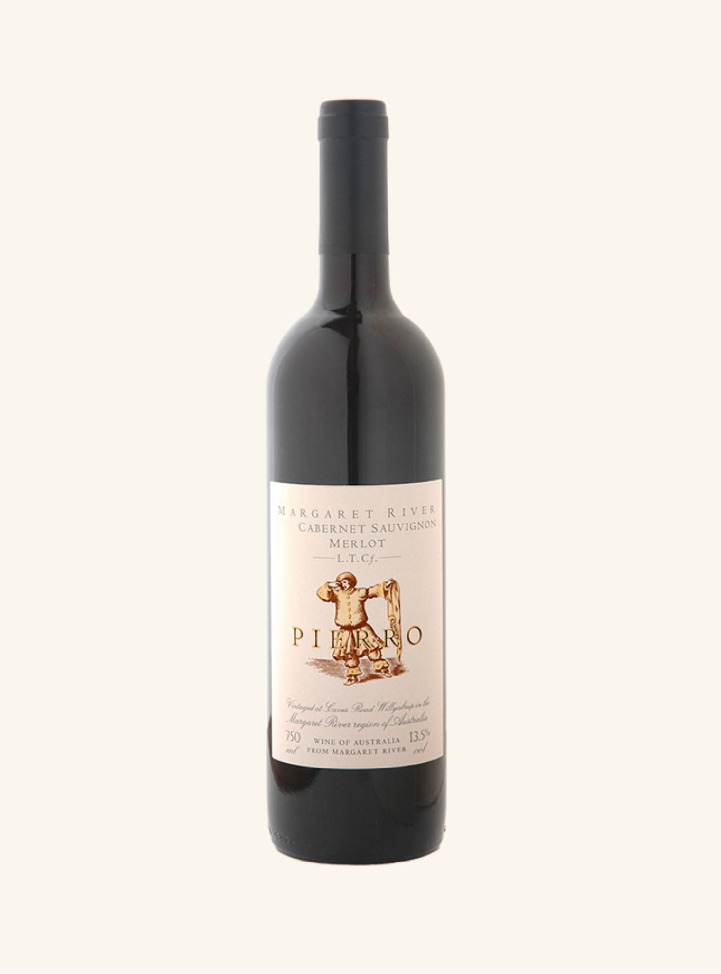 Wine bottle with labeled Pierro LTCF Margaret River on a white background