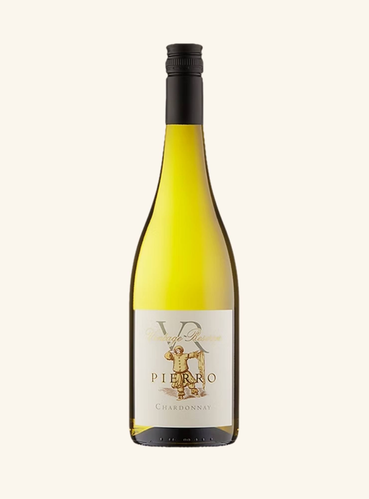 Wine bottle with label branded Pierro VR Chardonnay on a white background