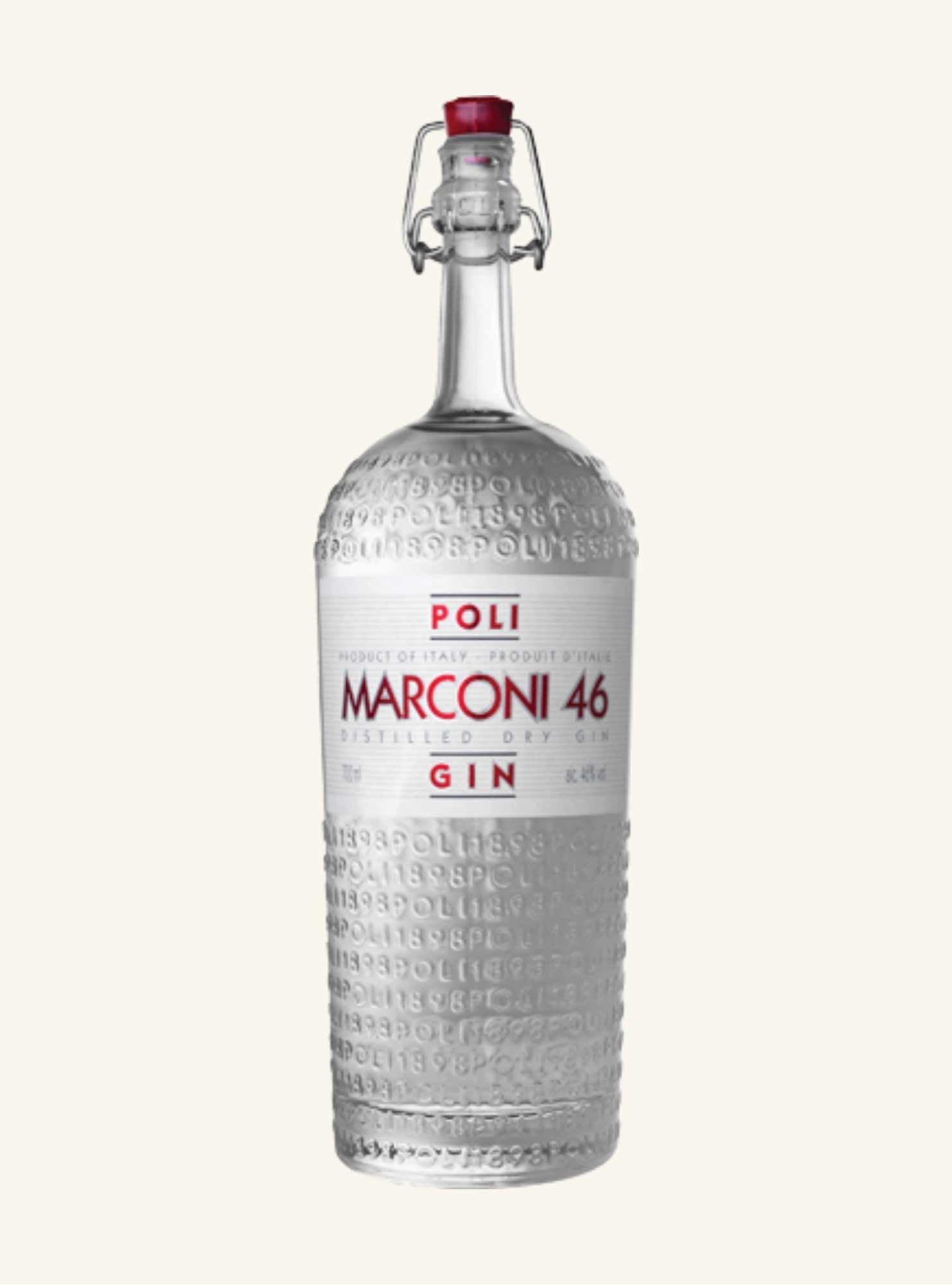 Marconi 46 gin bottle on a white background