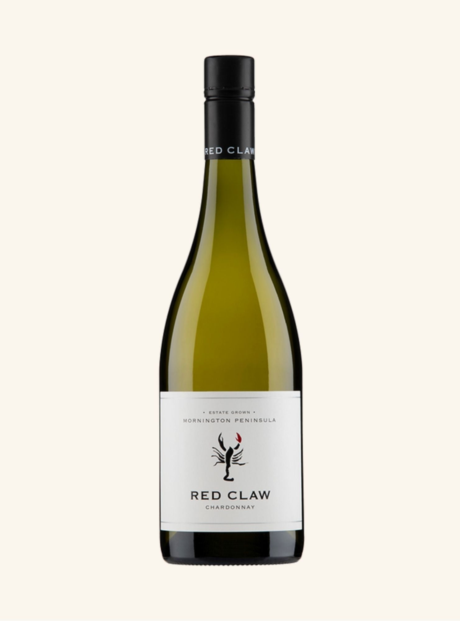 Wine bottle labeled 'Red Claw Chardonnay' on a white background