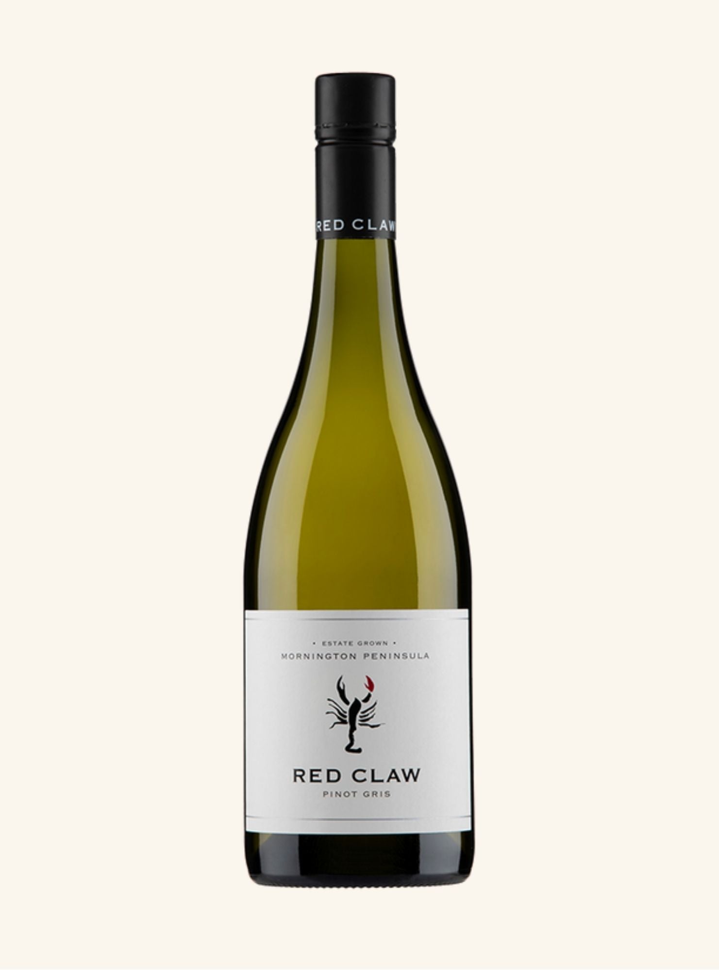 Bottle of Red Claw Pinot Gris wine on a white background