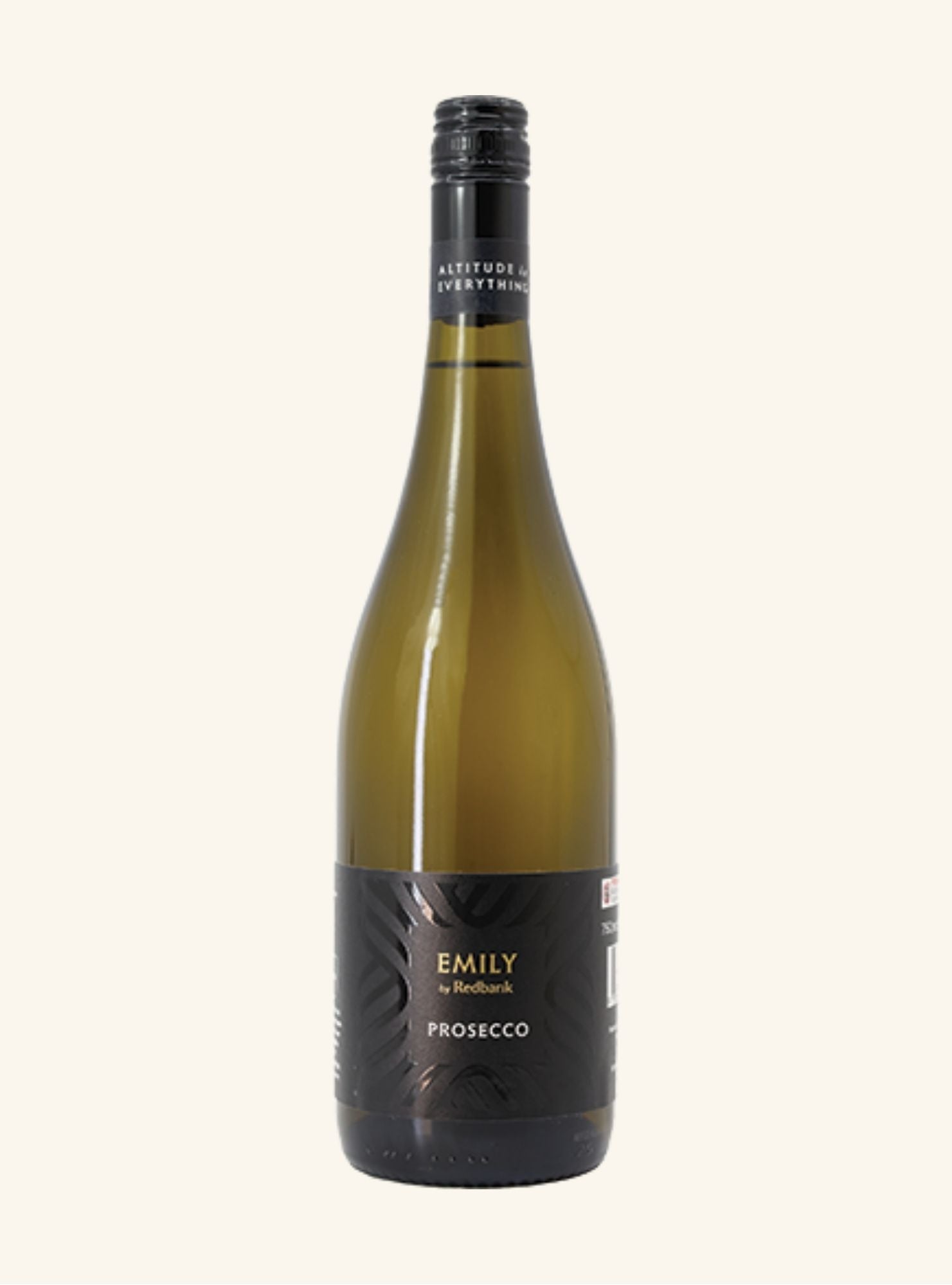 Bottle of Emily Prosecco on a white background