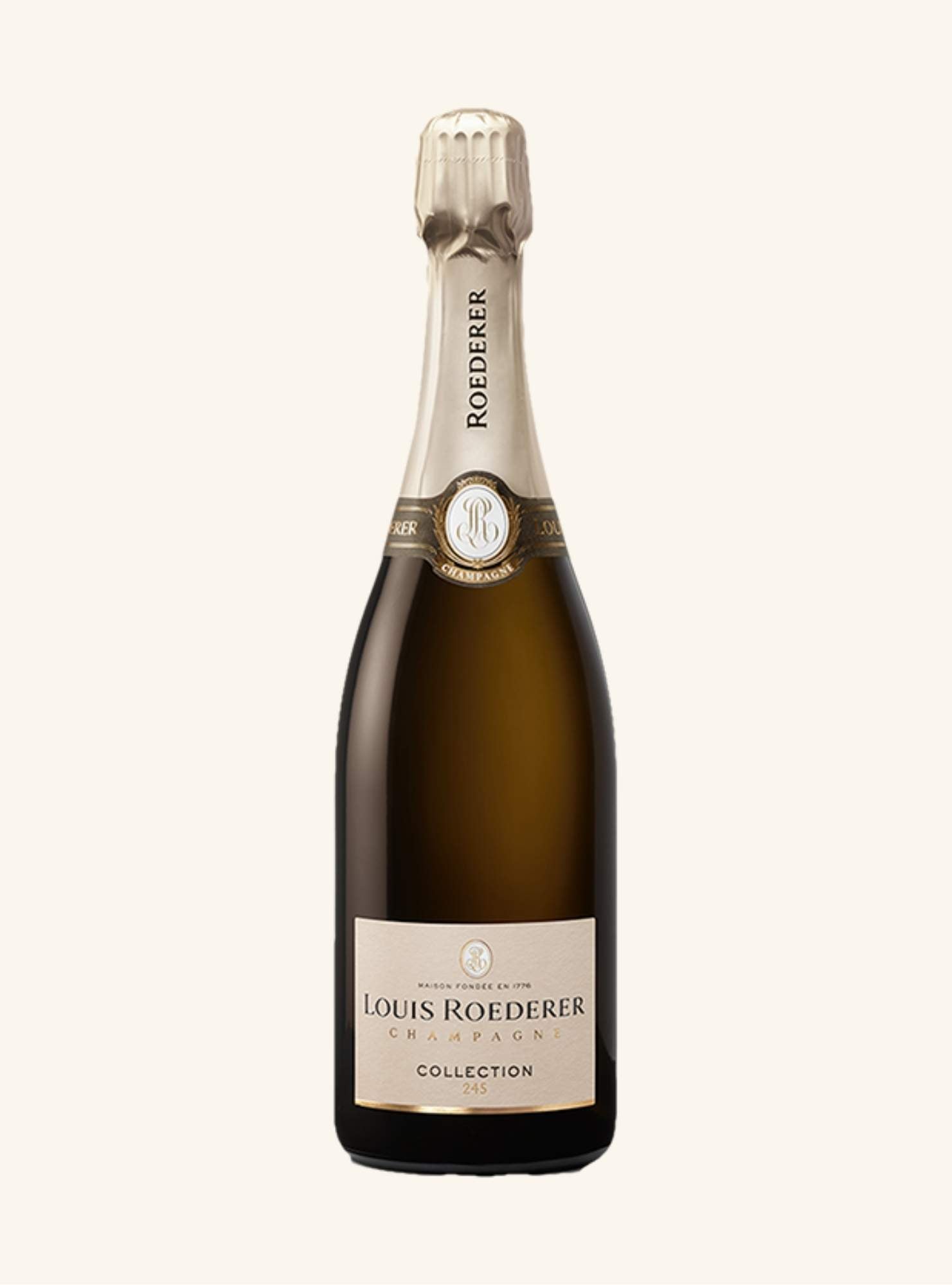 Louis Roederer champagne bottle on a white background