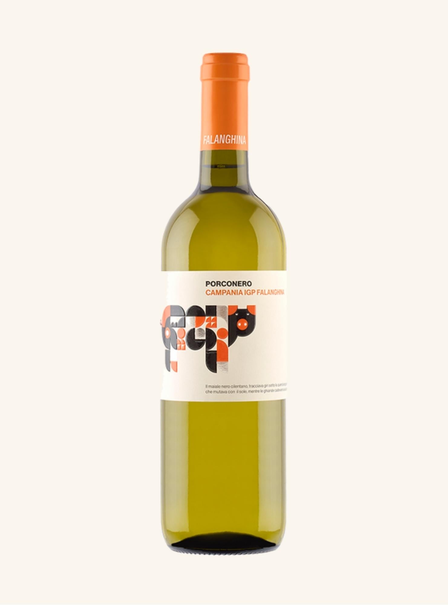 Wine bottle with a white label on a light beige background