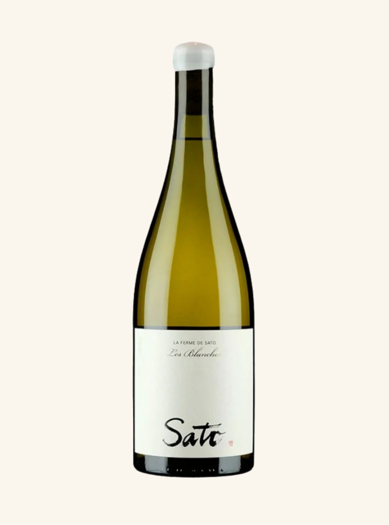 Wine bottle with a white label on a light beige background