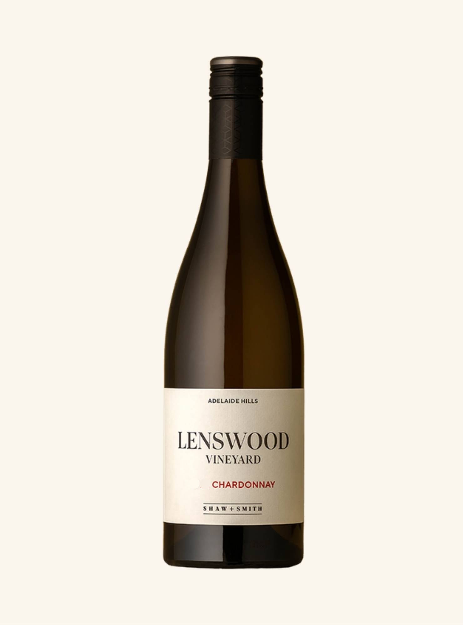 Lenswood Vineyard Chardonnay by shaw and smith wine bottle on a white background