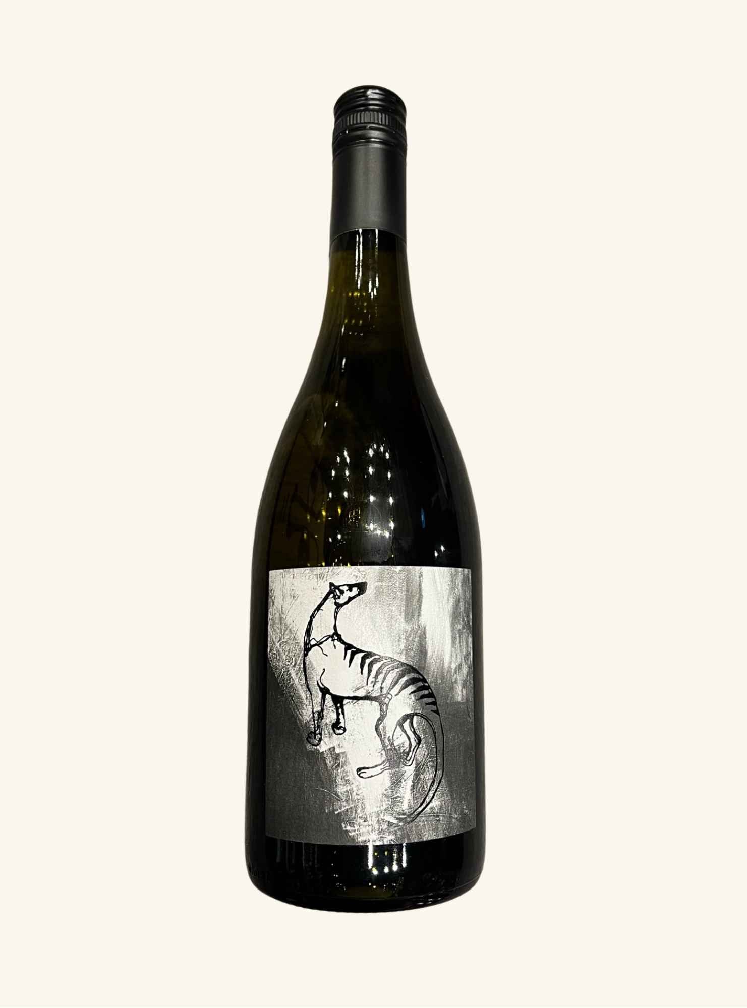 Wine bottle with a label featuring a kangaroo design on a white background