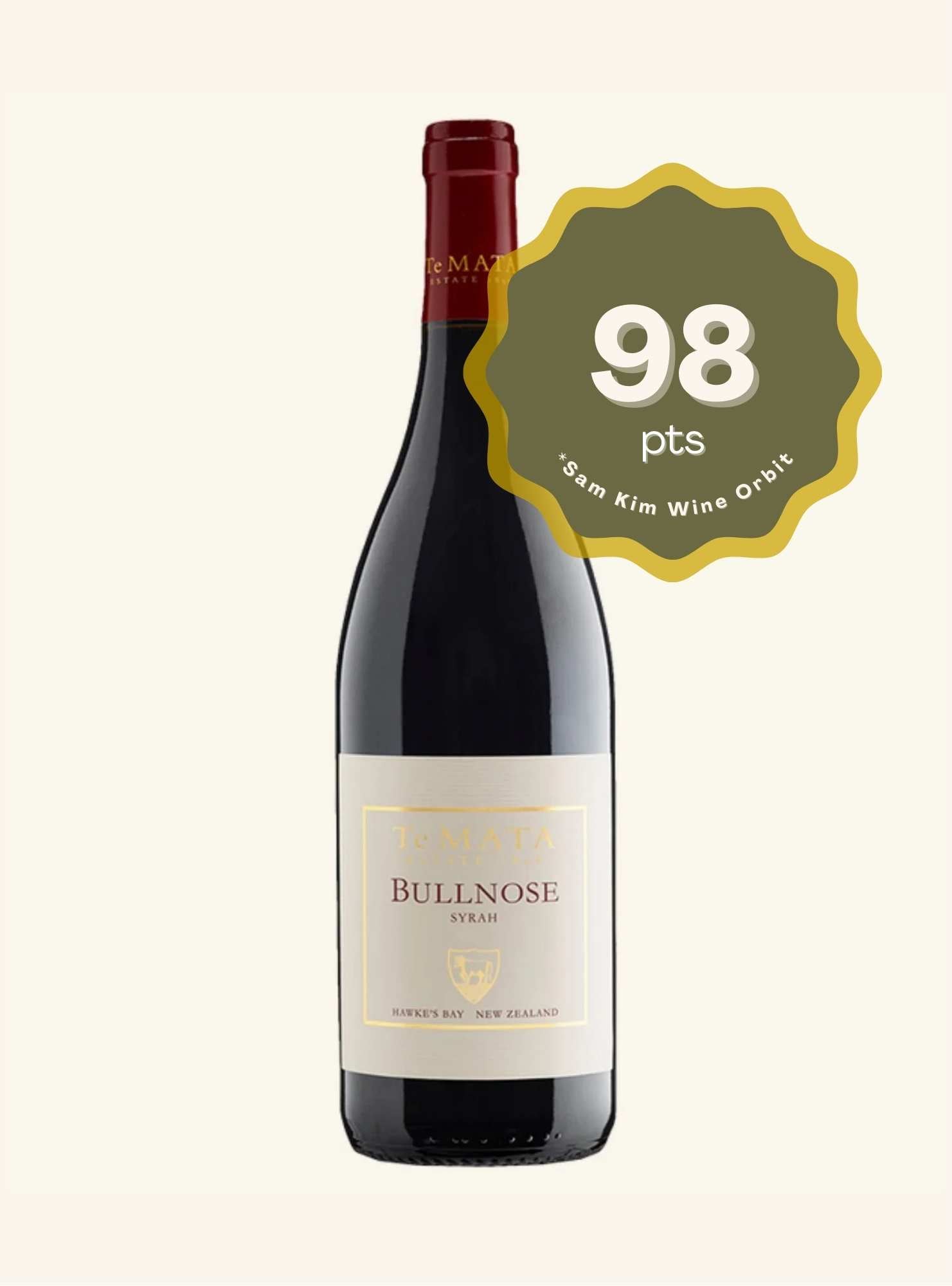 Wine bottle with a 98-point rating from Sam Kim Wine Orbit on a white background