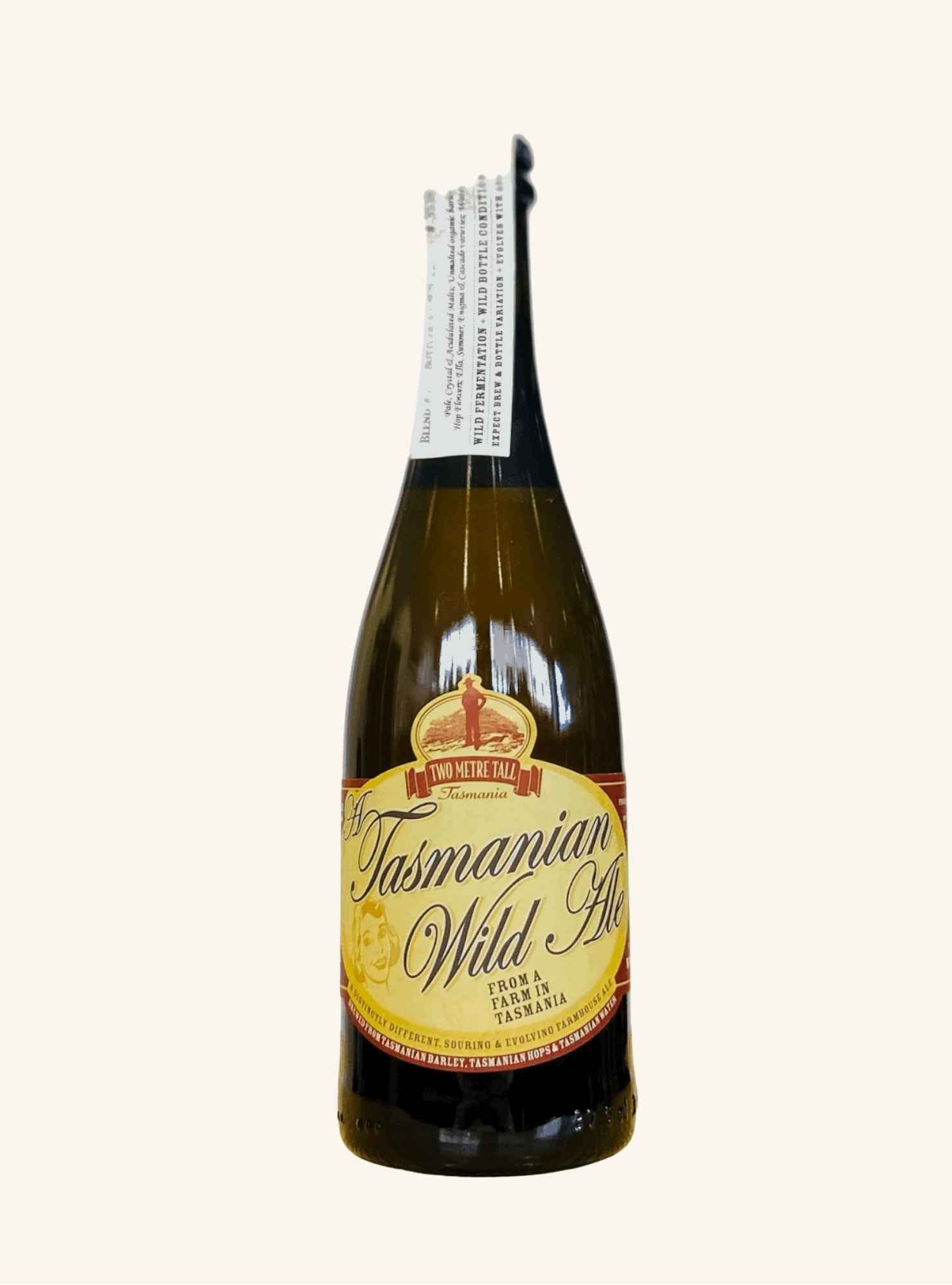 Bottle of two metre tall Tasmanian Wild Ale on a white background