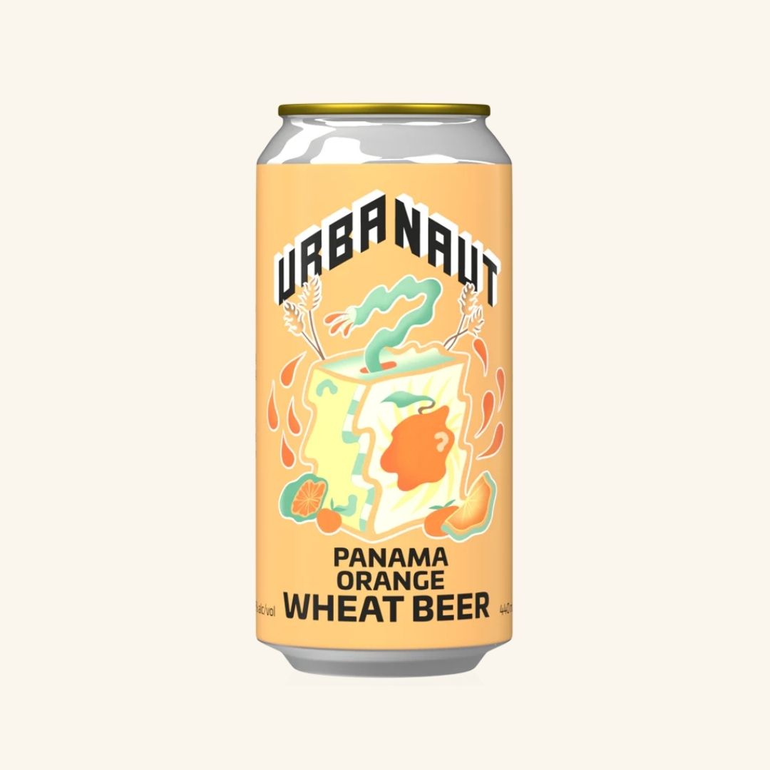 Can of Urbanaut Panama Orange Wheat Beer on a white background
