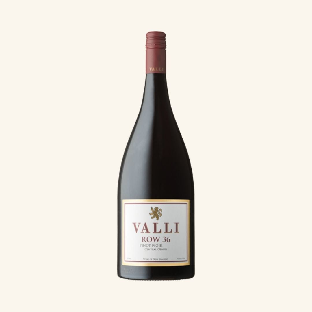 magnum size Wine bottle with 'Valli' Row 36 label on a white background