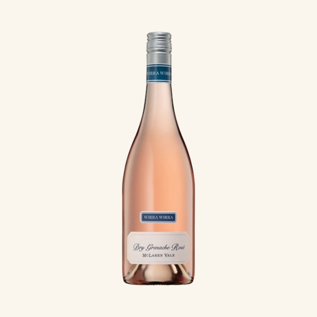 Bottle of Rose wine with a visible label branded wirra wirra dry grenache rose mclaren vale on a white background