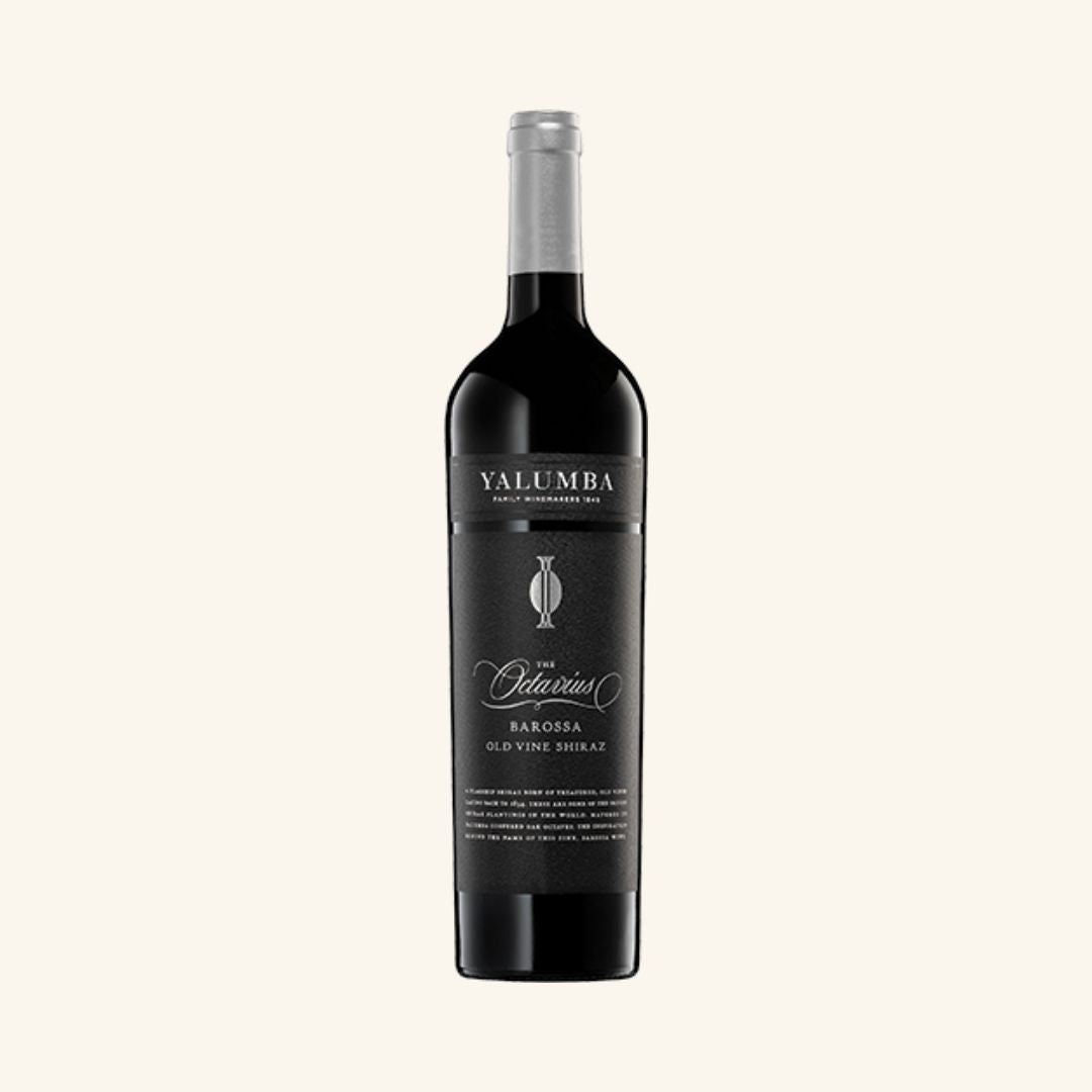 Bottle of yalumba the octavius shiraz on a white background.